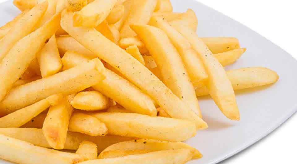 Sack of crispy, salty straight cut french fries. 